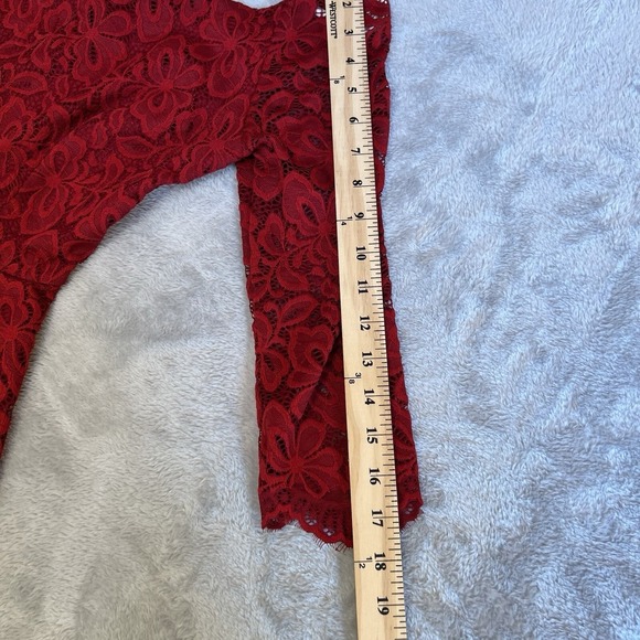 Missmay Retro Gorgeous City Lace Fit Flare Dress Burgundy 3/4 Sleeve V Neck - Picture 11 of 12